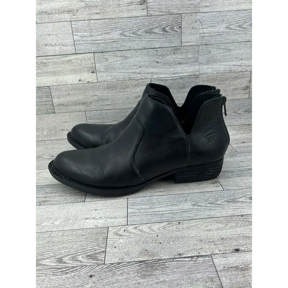 Born Kerri Black Leather Ankle Boots Block Heel Rear Zip D89903 Women Sz 9M - Picture 5 of 14
